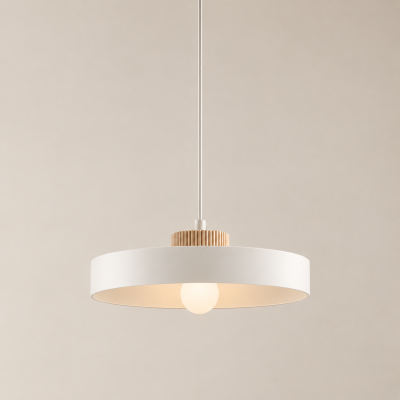 Biała lampa wisząca Velis - drewniany dekor