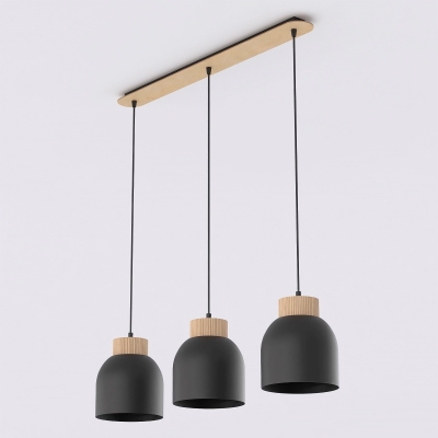 Czarna lampa wisząca Avrel 3 z drewnianymi detalami