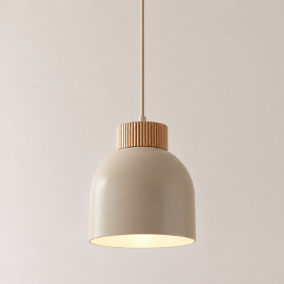 Beżowa lampa wisząca Avrel z drewnianymi detalami