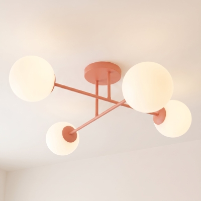 Lampa Rovia 4 - łososiowy stelaż, opalowe klosze