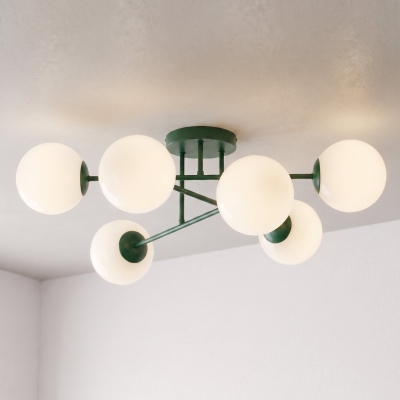 Zielona lampa sufitowa Rovia 6 z opalowymi kloszami
