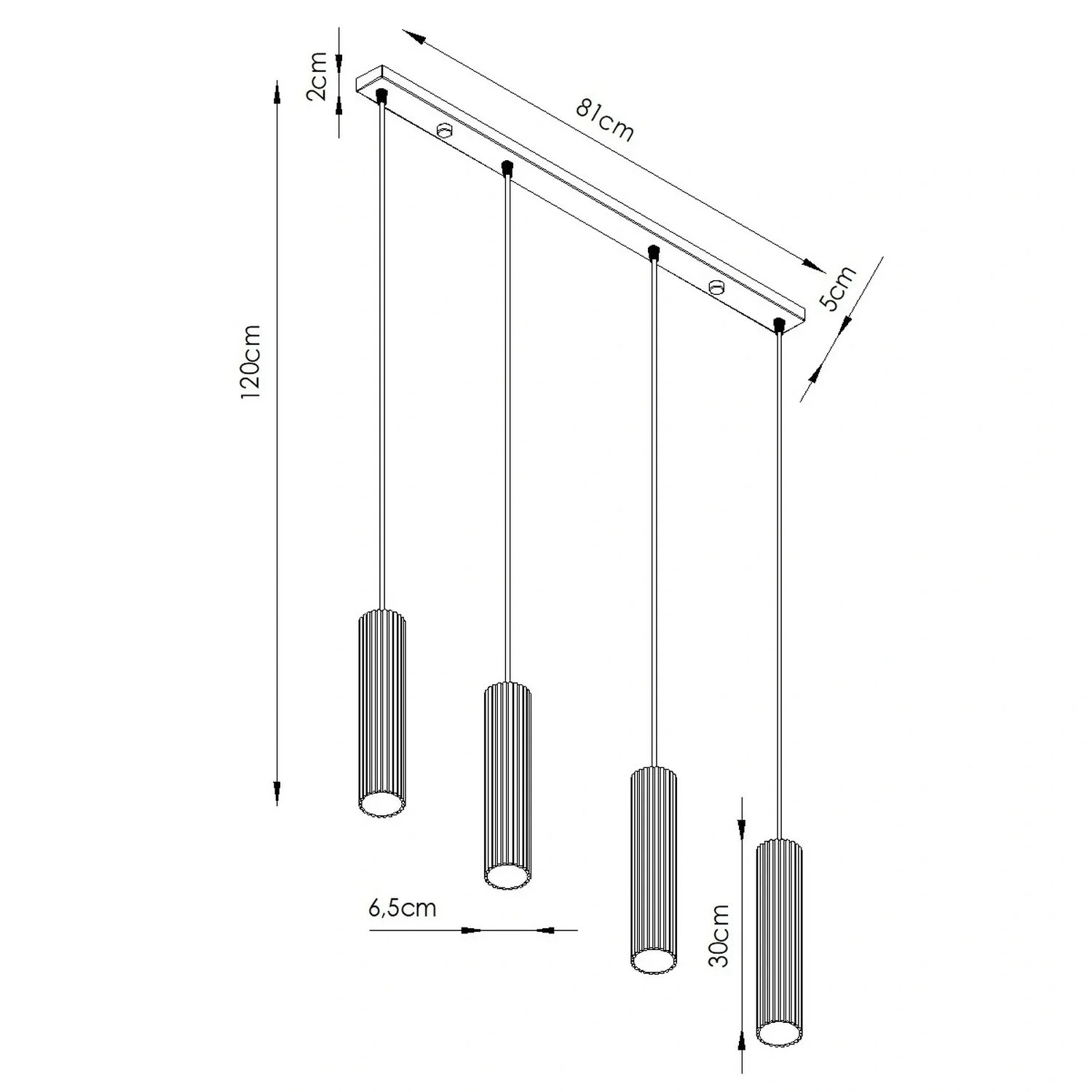 Lampa wisząca Dolkar z ryflowanymi tubami