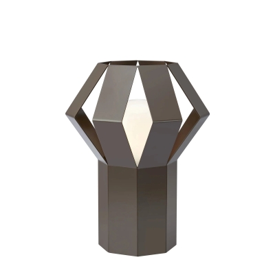 Brązowa lampa stołowa Octa z geometrycznym kloszem